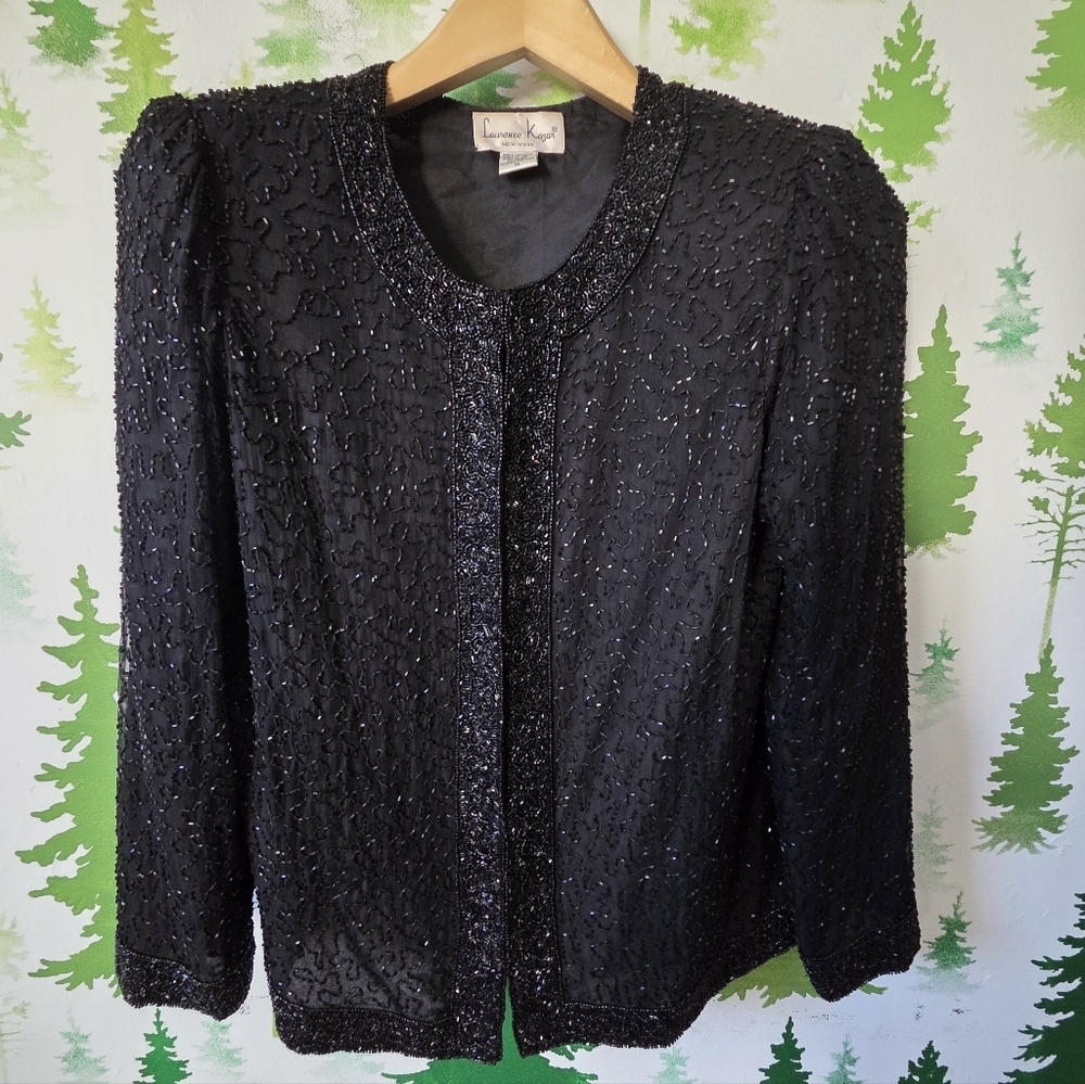 Vintage Laurence Kazar Black Silk Beaded Jacket